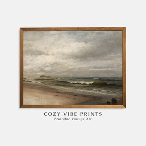 Vintage Seascape Oil Painting, Antique Ocean Waves Print, Printable Wall Art, Rustic Seaside Artwork, Neutral Beach Decor, DIGITAL DOWNLOAD