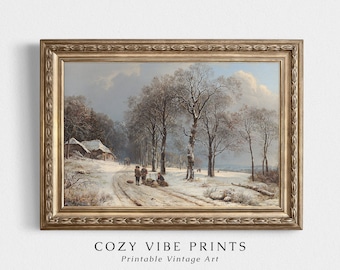 素朴な冬の風景画：雪景色の田園風景 デジタルプリント - Etsy 日本
