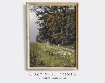 Vintage Landscape Painting: Retro Farmhouse Scenery Art (Digital Download)