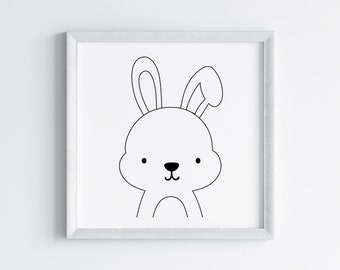 Bunny Nursery Print: Minimalist Black and White Rabbit (Digital Download)