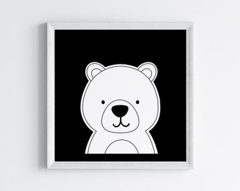 Bear Nursery Print: Black and White Modern Wall Art (Digital Download)