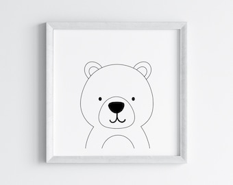 Bear Nursery Print: Minimalist Black and White Woodland Art (Digital Download)