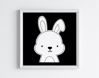 Bunny Nursery Print: Modern Black and White Rabbit Art (Digital Download)