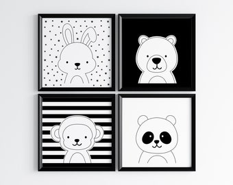 Animal Nursery Prints: Black & White Gallery Wall Art (Digital Download)