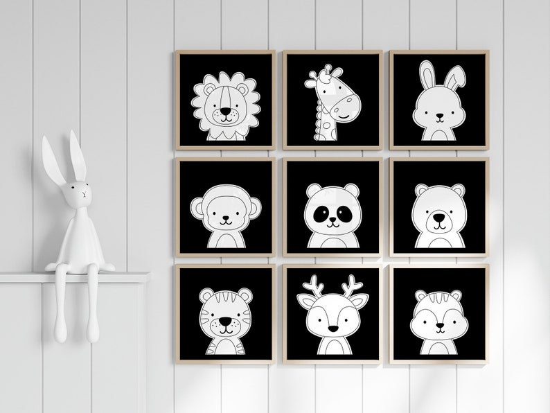 Lion Black Wall Art Printable. Black and White Nursery Wall Art. Animal Nursery Prints. Kids