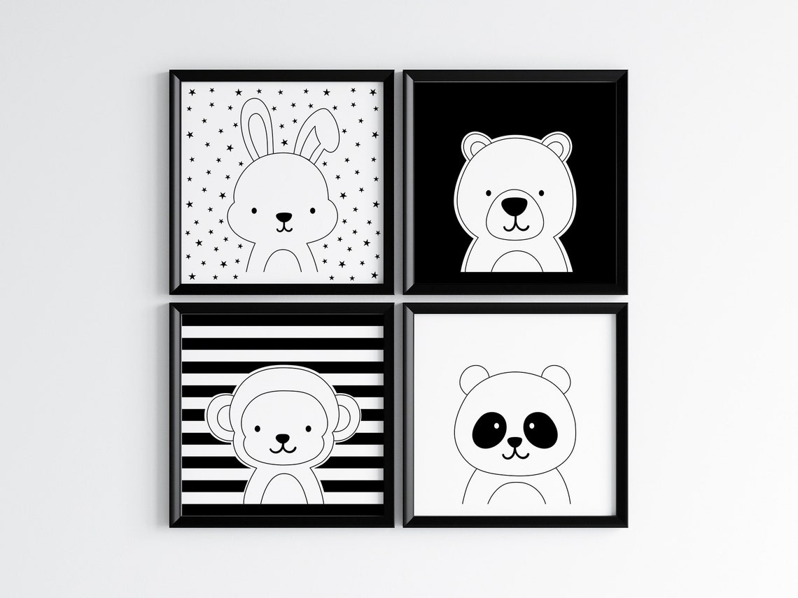 Koala White Nursery Wall Art Printable. Black and White Etsy