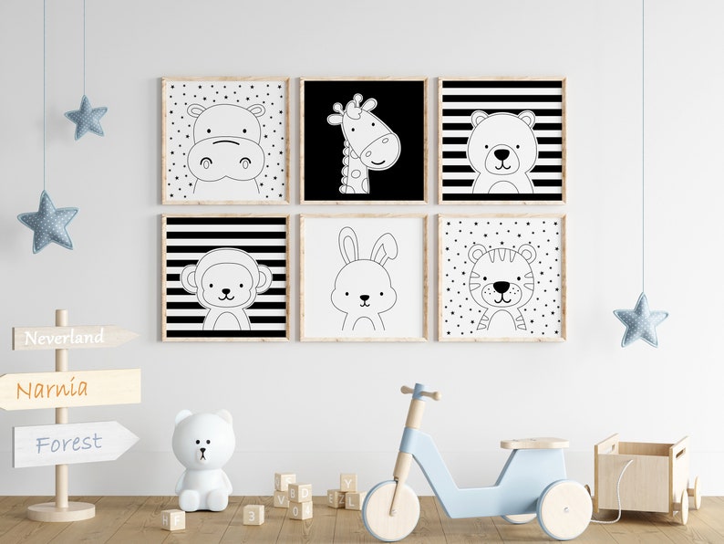 Lion Black Wall Art Printable. Black and White Nursery Wall Art. Animal Nursery Prints. Kids