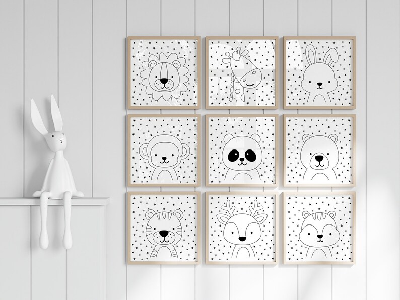 Koala Stars Nursery Wall Art Printable. Black and White Nursery Wall Art. Animal Nursery Prints