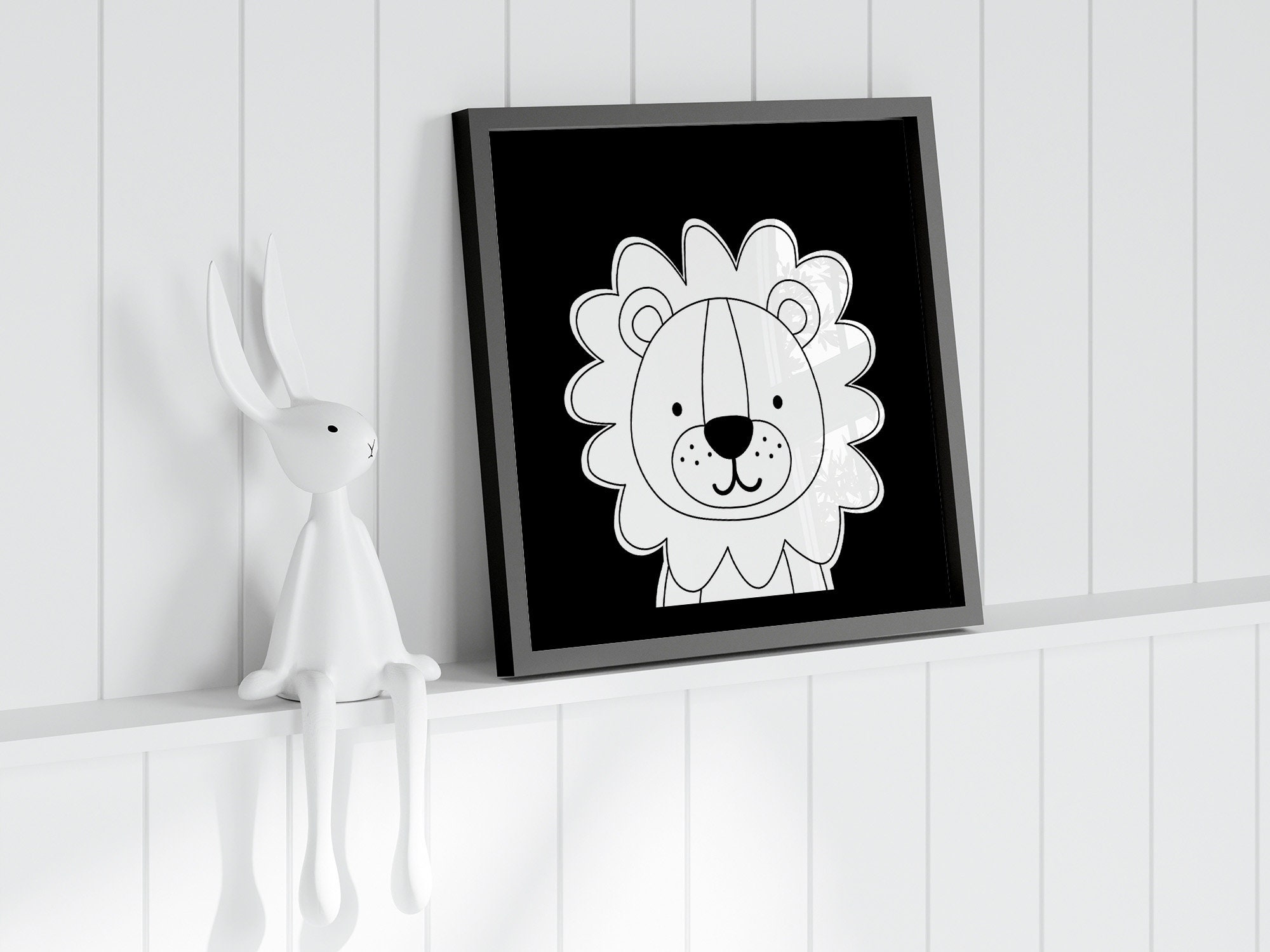 Lion Black Wall Art Printable. Black and White Nursery Wall Art. Animal ...