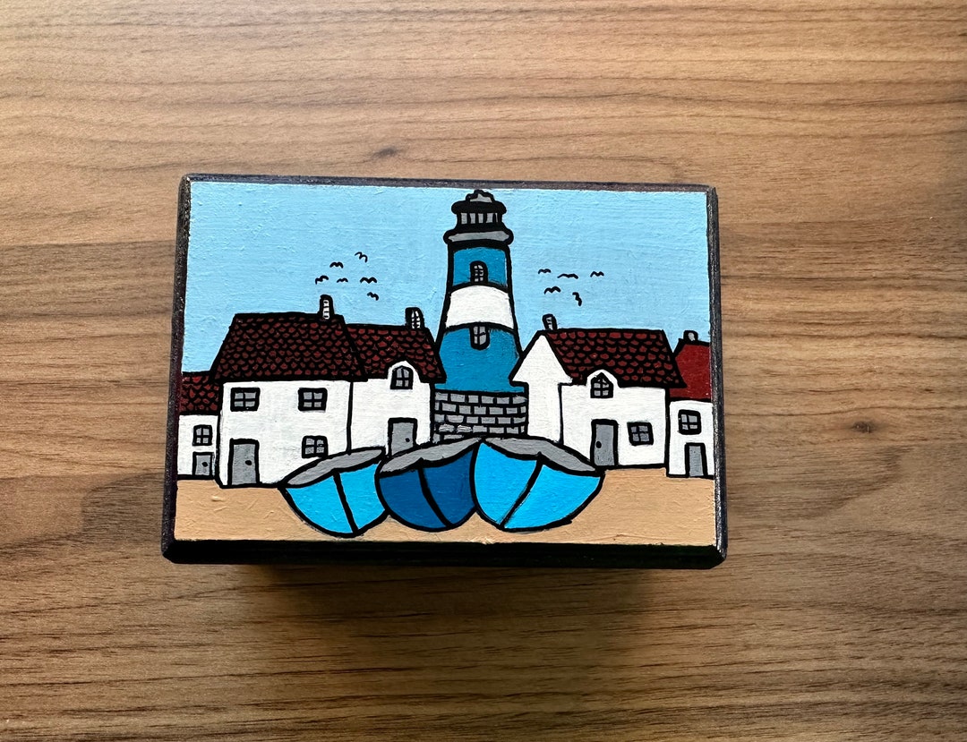 Lighthouse Hand-painted Box, Wooden Handmade Gift Box, Keepsake Box ...
