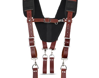 Handmade Leather Tool Belt Suspenders | Padded Work Harness