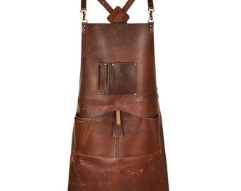 ITALIAN Handmade Leather Apron for Men and Women – Full Grain Leather Apron for Welding, Woodworking, BBQ and Blacksmith with Pocket