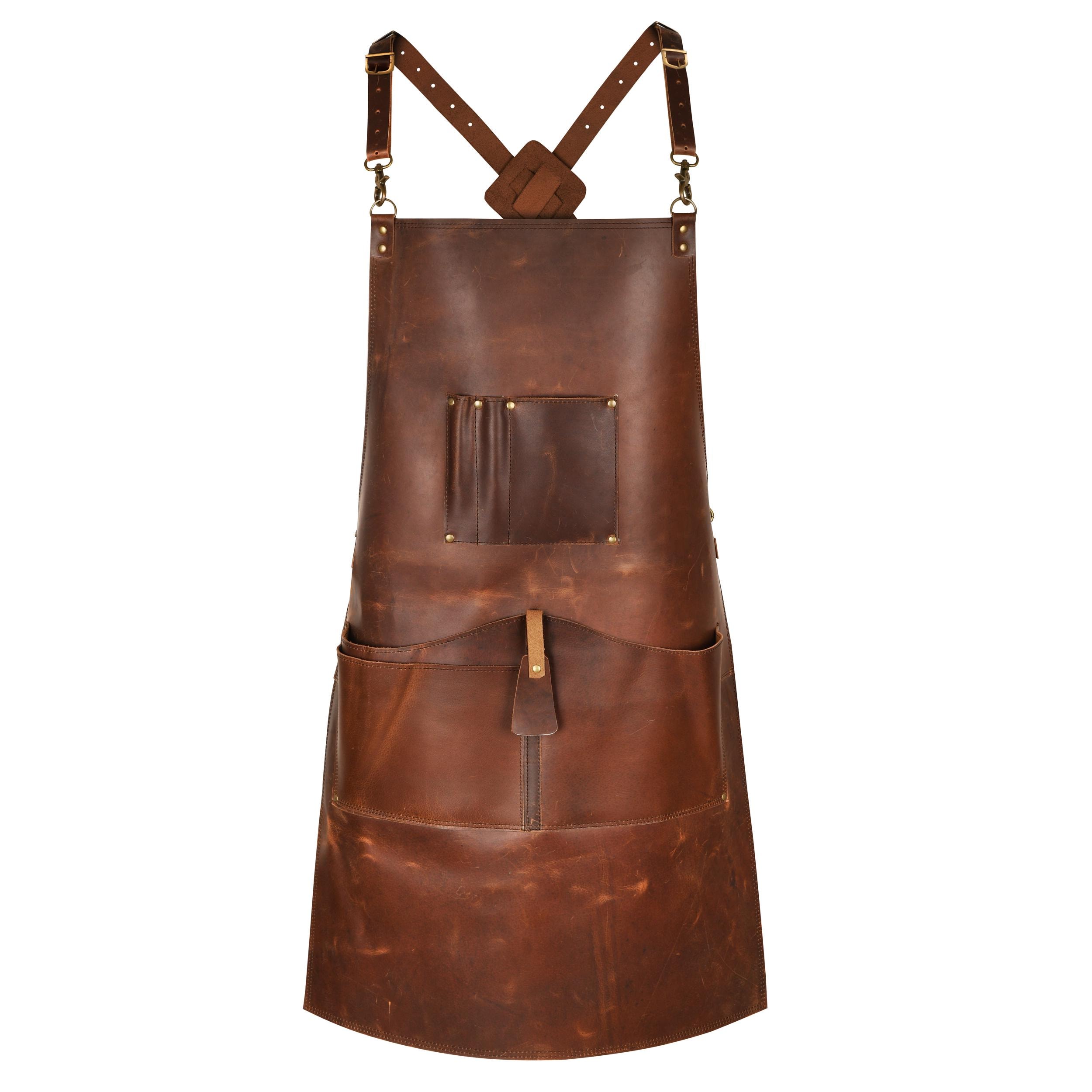 Tablier De Boucher En Cuir Pleine Grain, Brun Foncé – Fait Main, Unisexe, Cuisine Et BBQ