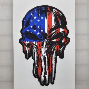 Reflective American Flag Skull Decal/Sticker 5in