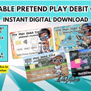 Tarjetas de crédito y débito para juegos de simulación imprimibles, Tarjetas de crédito para niños imprimibles, Descarga instantánea, Tarjetas de crédito falsas para niños, Tarjetas bancarias de juego