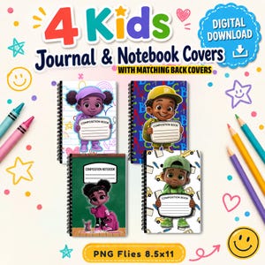 Digital Composition Notebook & Journal Covers - Bright Minds Black Boy Black Girl Designs (Digital Download)