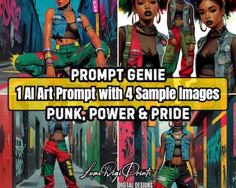 AfroPunk AI Art Prompt Mini Bundle con 4 PNG per creatori digitali e grafici / Ideale per progetti Pride, di moda o editoriali
