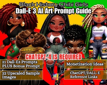 Chibi Black History Month Dall-E3 AI Art Prompt Guide, Dall-E3 & ChatGPT v4 Ai Art Prompt Guide, Prompt Guide for Black History Month