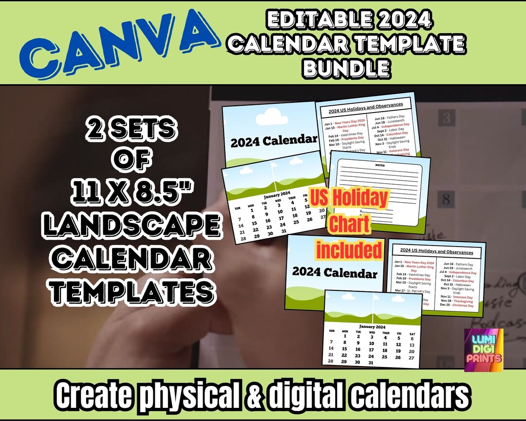 Customizable Canva Editable 2024 Landscape Calendar Template - Etsy