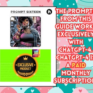 May include: A green and yellow graphic with the text "PROMPT SIXTEEN" and "EXCLUSIVE PRODUCT" in a gold circle with a crown. The image also includes a comic book style illustration of a woman with a pink and black outfit.