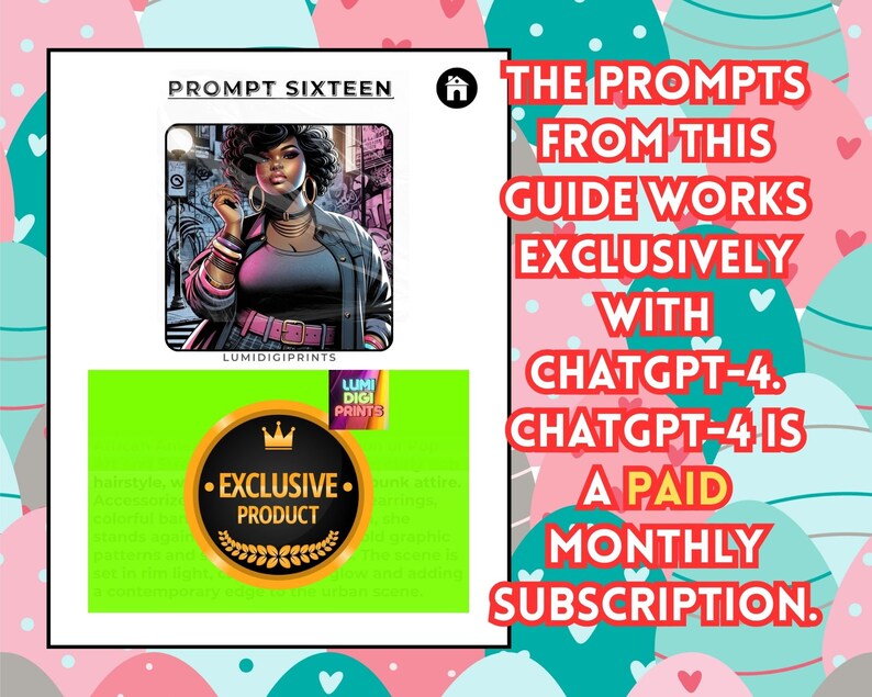 May include: A green and yellow graphic with the text "PROMPT SIXTEEN" and "EXCLUSIVE PRODUCT" in a gold circle with a crown. The image also includes a comic book style illustration of a woman with a pink and black outfit.