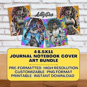 Printable Journal Cover Bundle, Black Girl Journal Templates, Black Woman Journal Covers, Spiral Notebook Art Designs, Digital Journal Art
