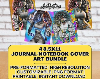 Druckbares Journal Cover Bundle, schwarzes Mädchen Journal Vorlagen, schwarze Frau Journal Cover, Spiralblock Art Designs, digitale Journalkunst