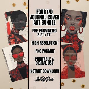 Afrocentric Fashion Journal Covers – Madam Red Printable PNG Set | Black Women Art for Planners, Notebooks, and DIY Gifts