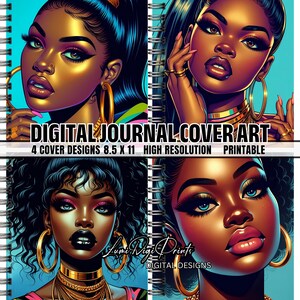 Printable Journal Covers | PNG Format | African American Women Art for DIY Crafters, Students, Small Businesses | Planners, Journals & Gifts