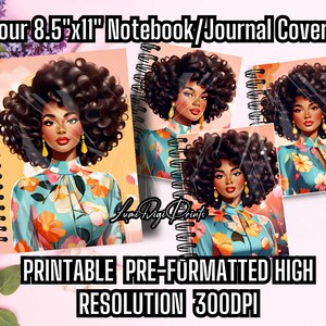 Printable Journal Covers, 4 Editable Journal Covers, Afrocentric Journal Covers, Vintage Afro Notebook Cover Art, Notebook Instant Download