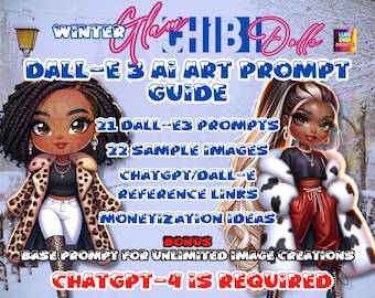 Cute Winter Glam Chibi Dolls - Your Ultimate Dall-E3 Art Prompt Guide, Chibi Dolls Prompt Guide, AI Art Prompt Guide, Black Chibi Dolls