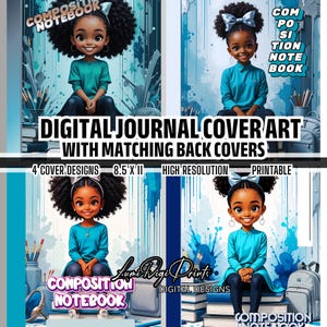 Printable Journal Covers for Black Girls, Digital Composition Book Art for School, Instant Download for Students, African American Art, PNG