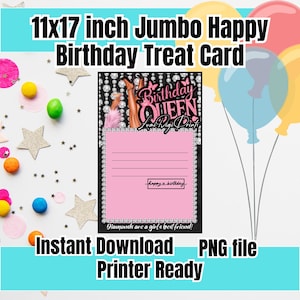 Carte de gâterie Jumbo, carte de joyeux anniversaire, carte de gâterie Jumbo imprimable pour femme, carte d'anniversaire jumbo sur le thème des diamants, téléchargement immédiat