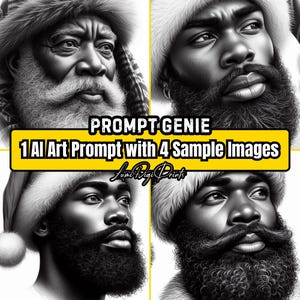 Weihnachtsmann AI Art Prompt und PNG-Bundle, Weihnachten AI Art Prompt, schwarze Weihnachtsmannkunst für Weihnachtsgeschenkkarten, sofortiger digitaler Download,
