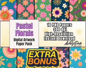 Paquete de papeles digitales florales / Papeles de acuarela para álbumes de recortes, diarios, tarjetas y manualidades.