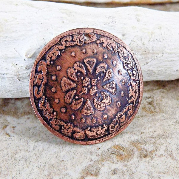 Etched Copper Jewelry Component, Artisan Jewelry Components, DIY Jewelry, Rustic Charms, Boho Charms for Jewelry, Handmade Artisan Charms