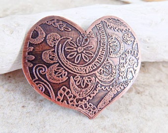 Large Heart Pendant, Artisan Copper Components, DIY Jewelry, Rustic Charms, Boho Charms for Jewelry, Handmade Artisan Charms