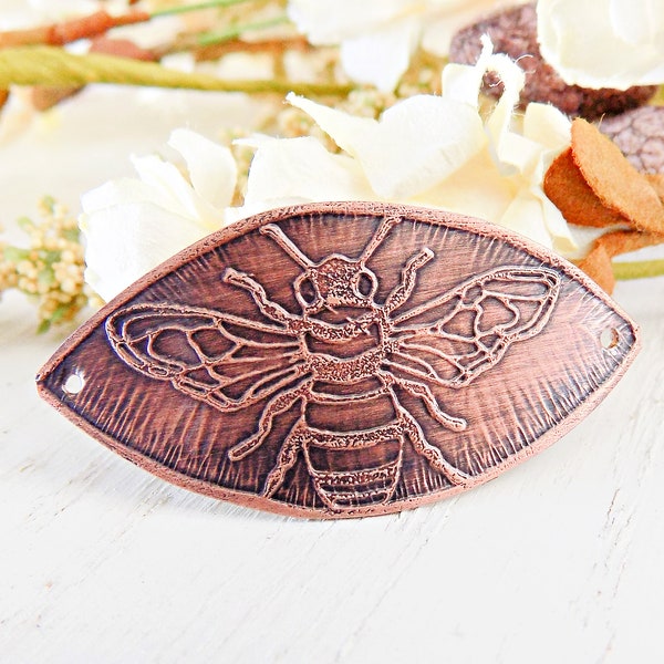 Bee Bracelet Focal/Connector Piece, Handmade Etched Copper, Rustic Hippie Charms, Boho Charms for Jewelry, Handmade Artisan Charms