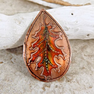 Fall Oak Leaf Pendant, Etched Copper Jewelry Component, DIY Jewelry, Rustic Charms, Boho Charms for Jewelry, Handmade Artisan Charms