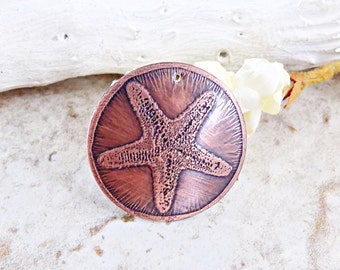 Etched Copper Starfish Charm, Boho Jewelry Supplies, Artisan Jewelry Components Rustic Charms, Boho Charms, Handmade Artisan Charms