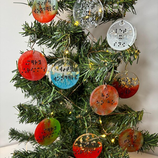 CUSTOMIZE Braille Christmas Ornament | Includes Ornament Hook | Tactile