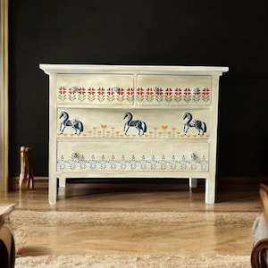 Antique Painted Folk Art Dresser Chest