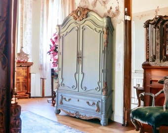Custom Order Option:  Pale French Blue and Copper Armoire/Wardrobe