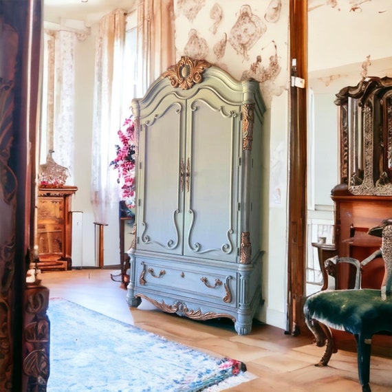 Custom Order Option Pale French Blue and Copper Armoire wardrobe
