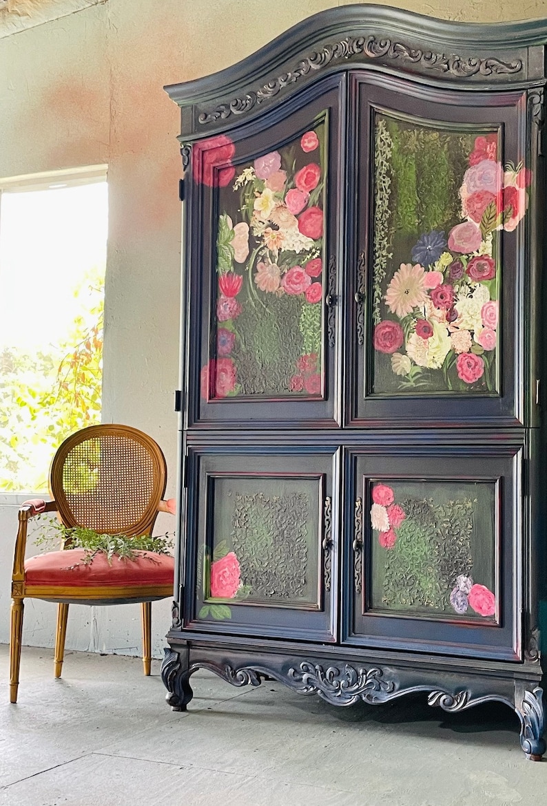 Custom Order Option: Vintage Hand-painted French Style Armoire Cabinet ...