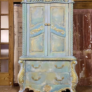 Custom Order Option:  Hand-Painted French Style Wardrobe/Armoire with Shelving