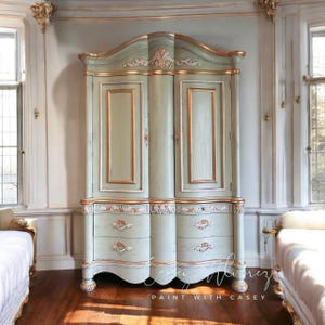 SOLD **Hand-Painted Vintage Green French Country Armoire