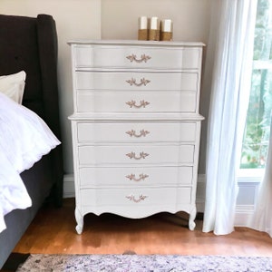 Custom Order Option:  Vintage White Dixie French Provincial Chest of Drawers with Lacquer Finish