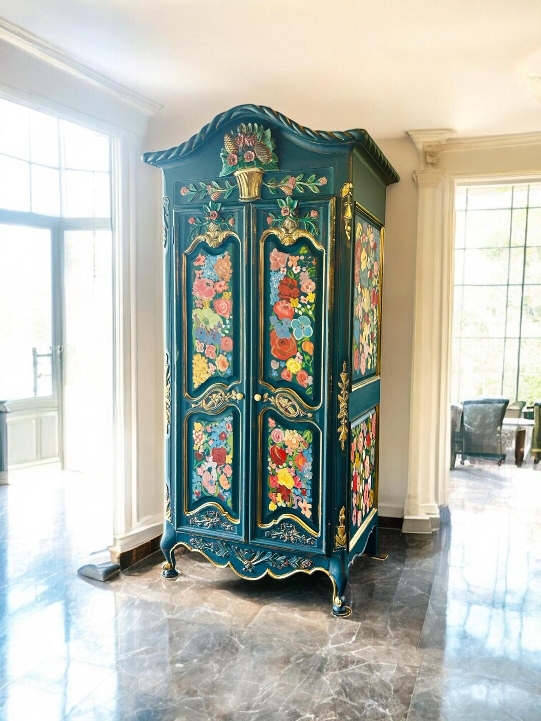 Hand-painted Vintage French Floral Armoire Closet - Etsy