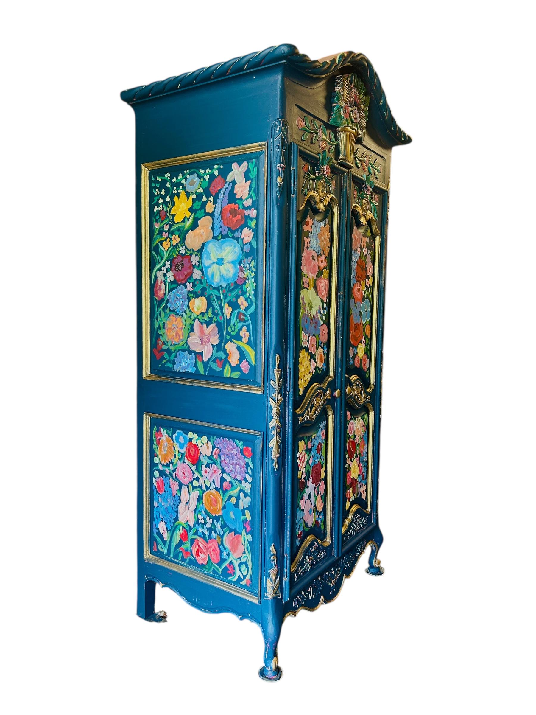 Hand-painted Vintage French Floral Armoire Closet - Etsy